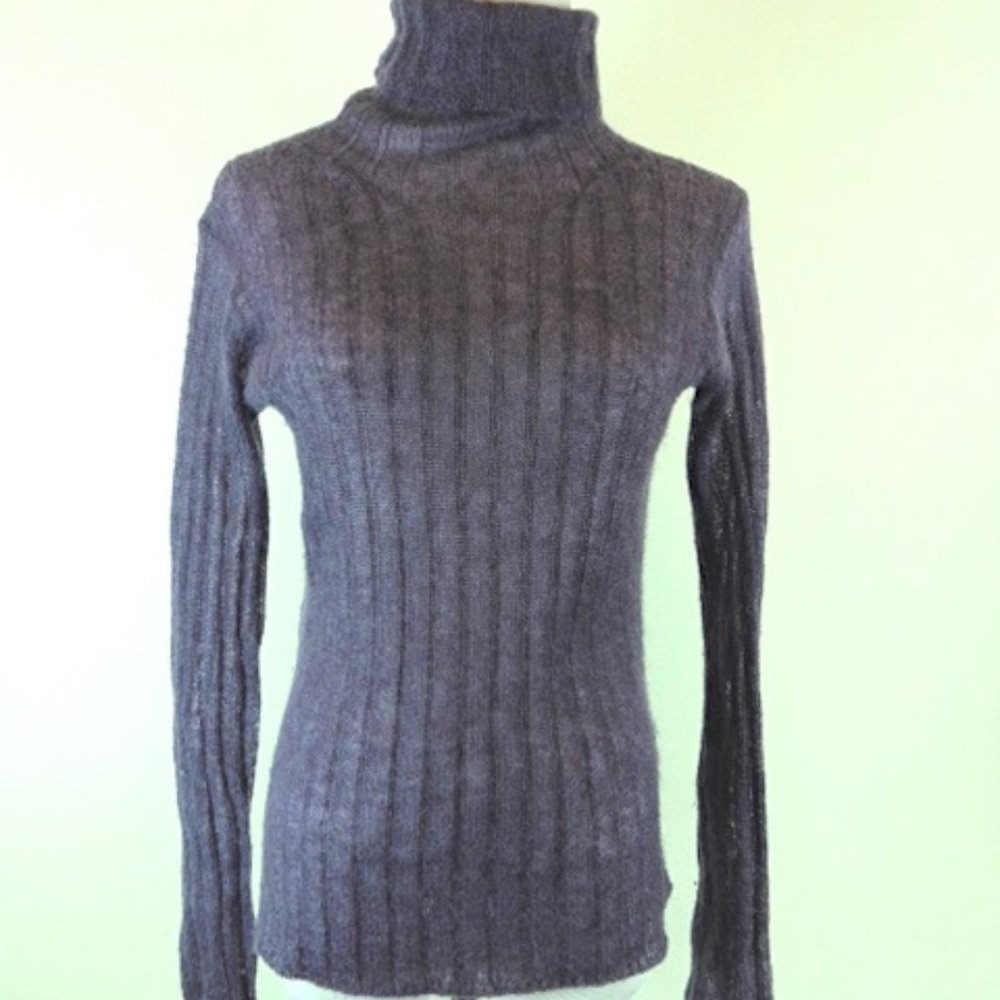 NICOLE FARHI MOHAIR purple turtleneck sweater M semi sheer